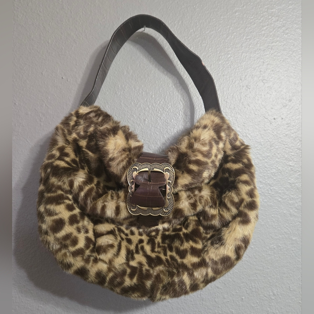 Vintage Faux Fur Animal Print Shoulder Bag